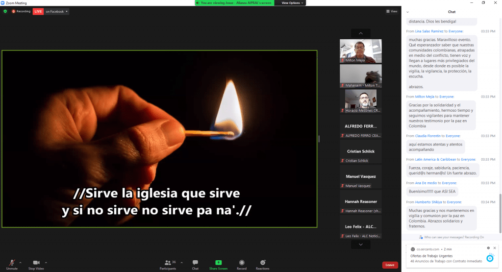 luz Con éxito terminó la III Vigilia Ecuménica Internacional por la paz de Colombia. Participaron 51 personas