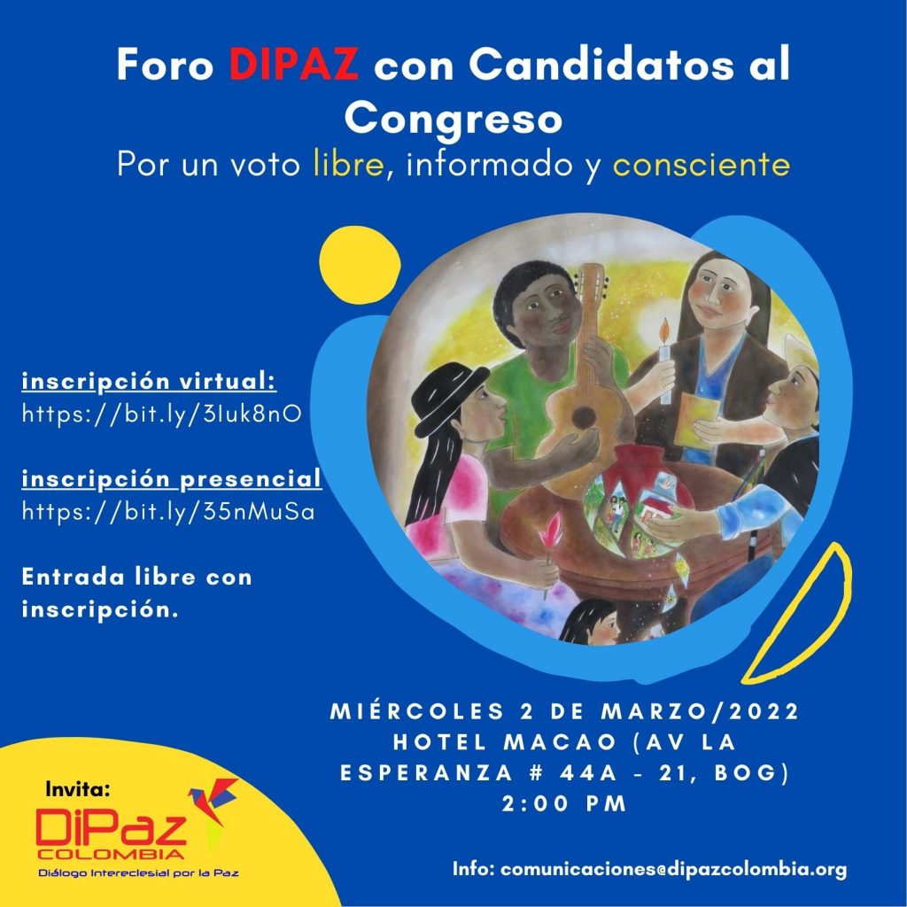 Invitacion foro Foro DiPaz sobre candidatos al Congreso. Por un voto libre informado y consciente